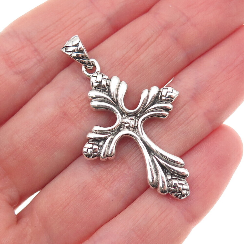 925 Sterling Silver Vintage Acorn Cross Oxidized Charm Pendant
